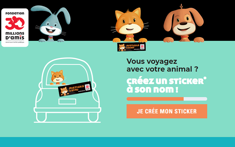 Gratuit : sticker « animal à bord » personnalisé au nom de votre animal