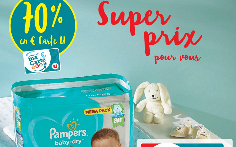 Bon plan Pampers: 70% en € carte U sur les couches Pampers Baby Dry