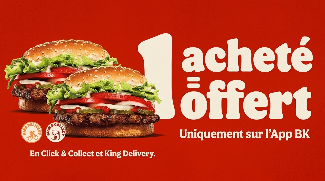 Bon plan: Burger King : 1 Whopper acheté = 1 offert sur l'appli