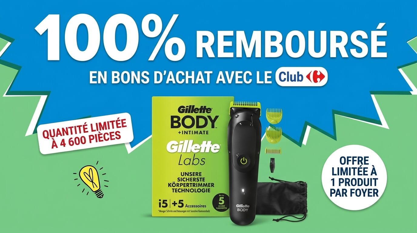 Bon plan: Carrefour : la tondeuse corps Gillette 100% remboursée en bons d'achat le 25 septembre