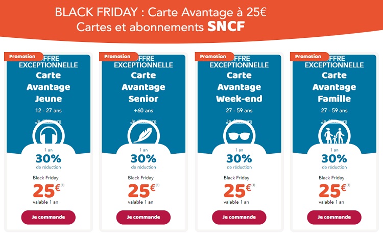 SNCF Black Friday : toutes les cartes Avantage à 25€ au lieu de 49€ !