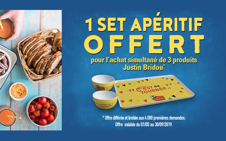Bon plan: Un set apéritif offert pour l'achat de 3 produits Justin Bridou