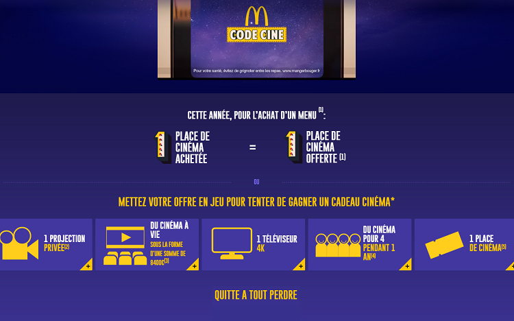 Mcdonalds.fr Code Ciné: des milliers de cadeaux à gagner
