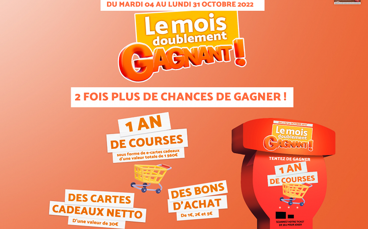 Bon plan: www.netto-mois-gagnant.fr : votre CODE = 1 an de courses gratuites!