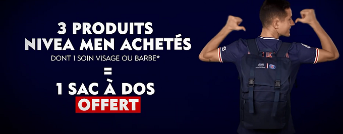 Recevez un sac à dos PSG gratuit pour l'achat de 3 produis NIVEA MEN (dont 1 soin)