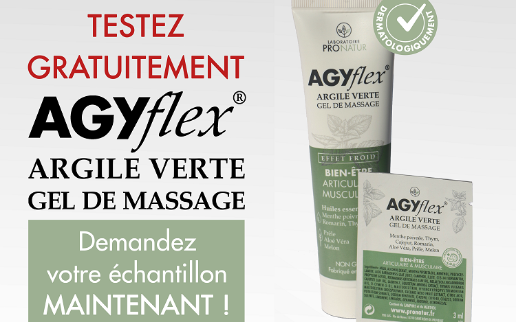 Bon plan: Échantillon gratuit « AGYflex Argile Verte » gel de massage