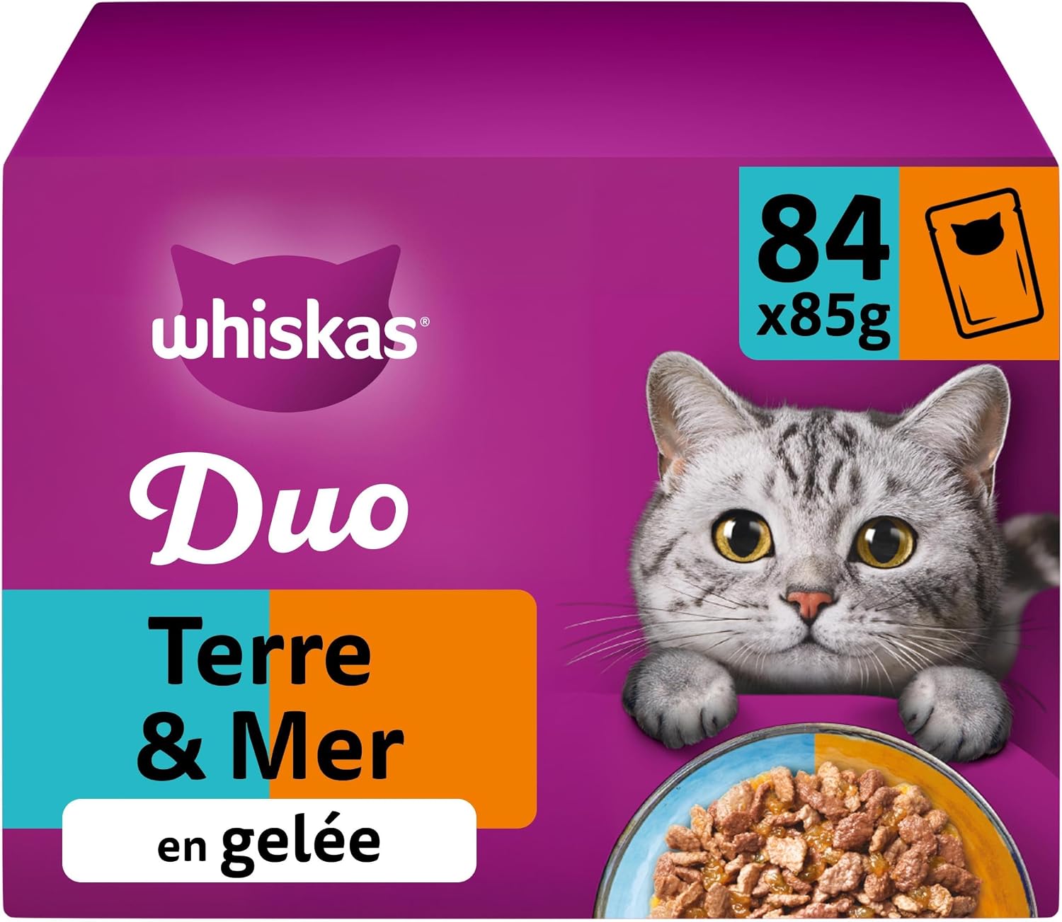WHISKAS Duo Terre & Mer, pâtée pour chat adulte, 84 × 85 g