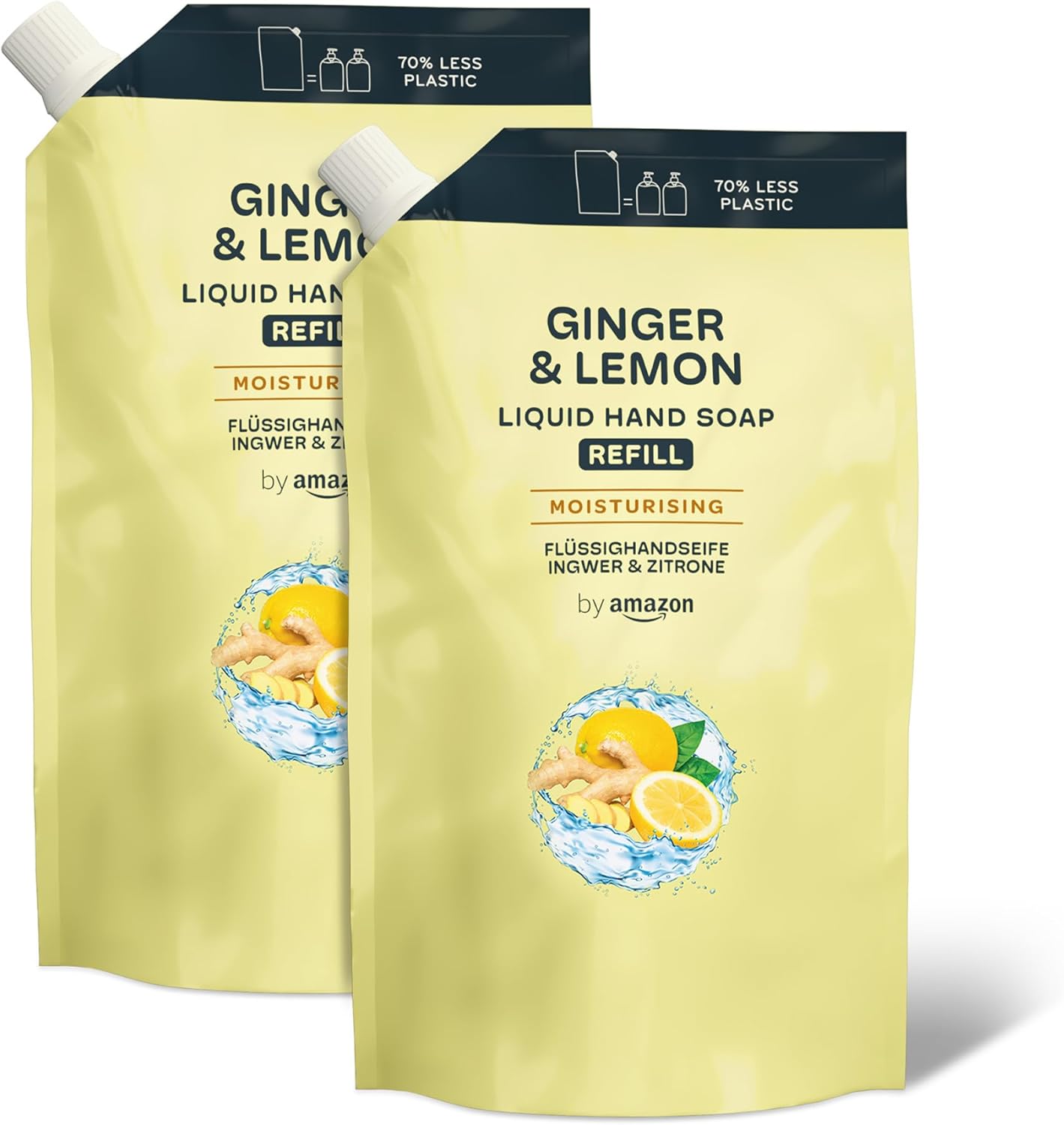Lot de 2 recharges de savon pour les mains 1000 ml - Gingembre et Citron