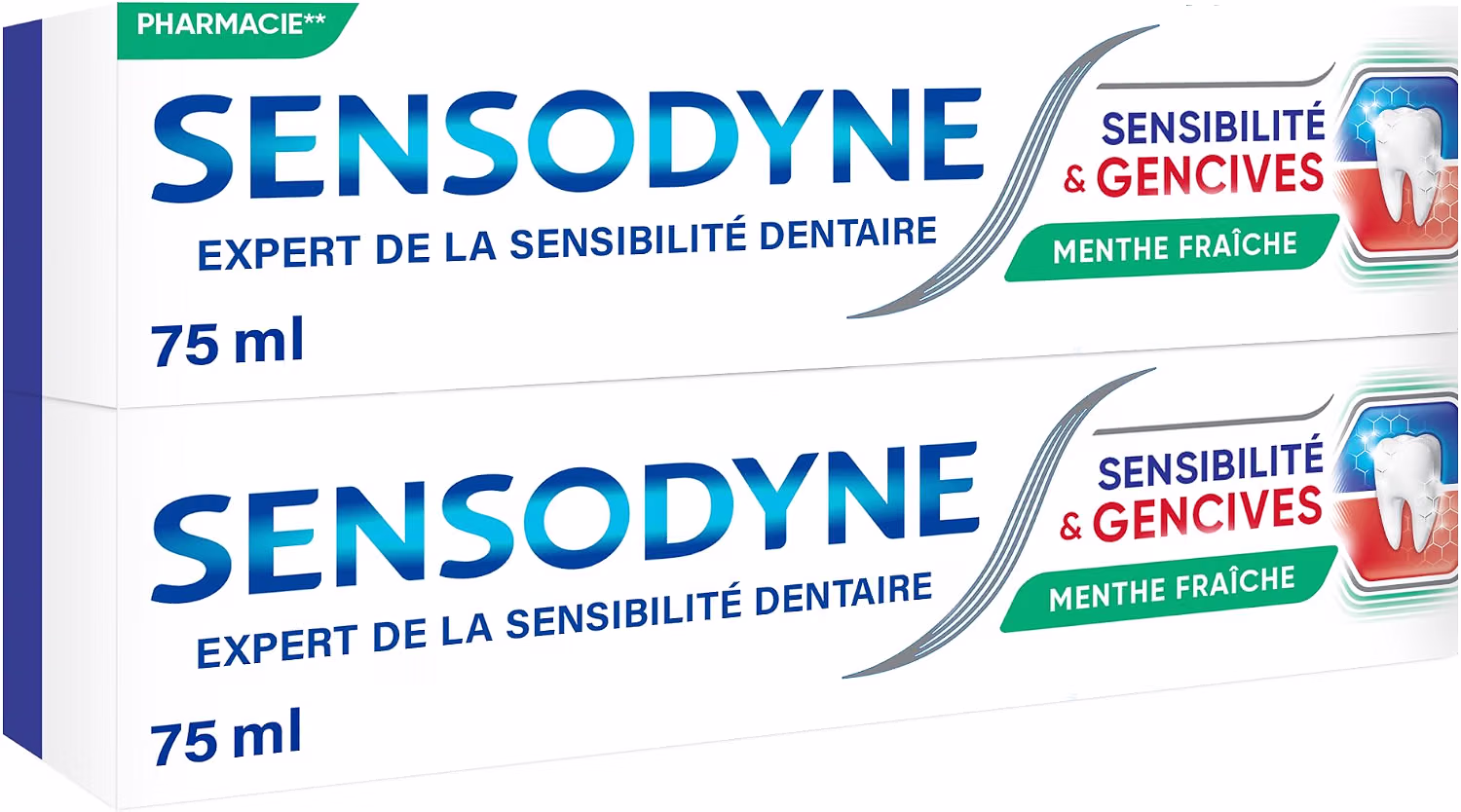 SENSODYNE Dentifrice Sensibilité & Gencives, Menthe Fraîche - Lot 2 x 75 ml