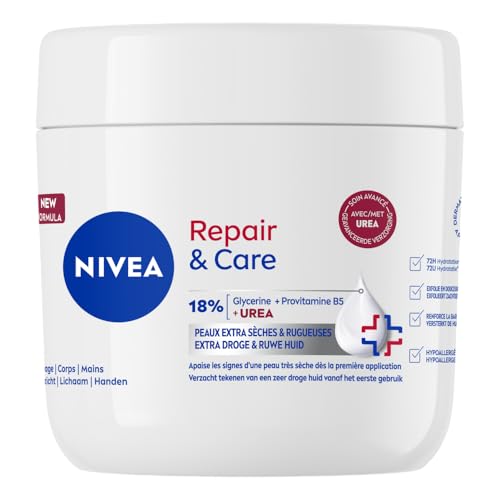 NIVEA Repair & Care - Crème Corps, Visage & Mains - Hydratation 72H - 400 ml