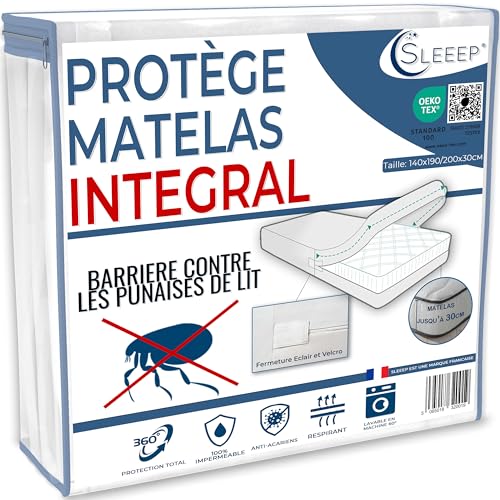 Housse de Matelas 140x200 Anti punaise de lit avec Fermeture Éclair SLEEEP - Qualité Hôtellerie