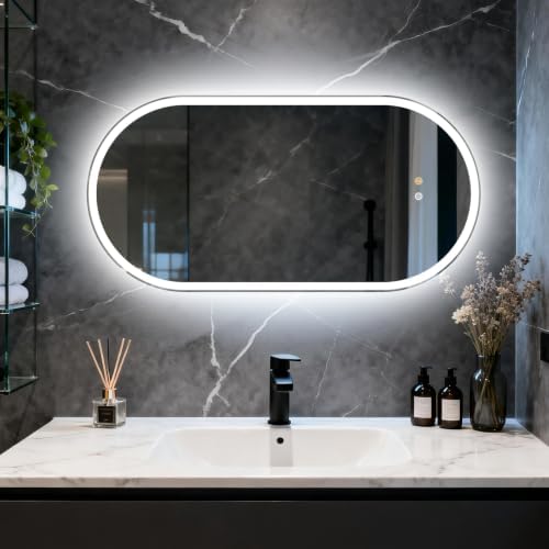 Miroir de Salle de Bains Ovale avec éclairage LED, 50 x 100 cm