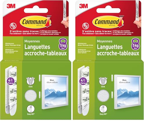 Lot de 16 Languettes Accroches Tableaux Command - Poids jusqu'à 5,4 Kg