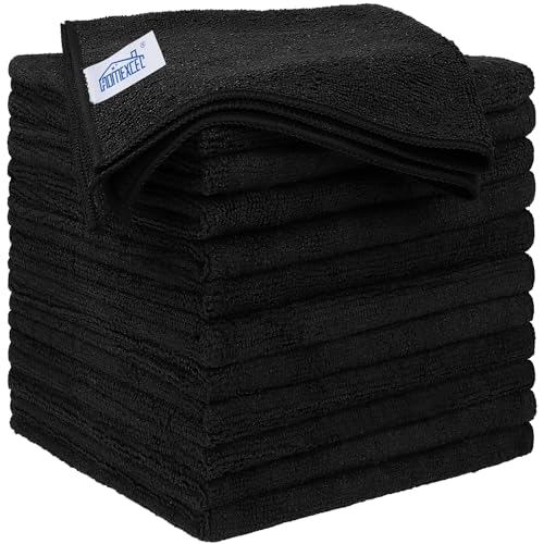 Lot de 12 Chiffons en Microfibre HOMEXCEL - 32 x 32 CM, Noir