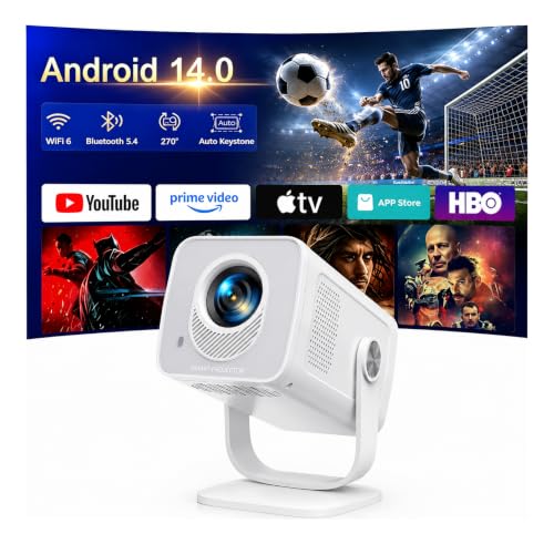 Videoprojecteur Portable 4K Supporté 【Android 14 & App Intégrée】