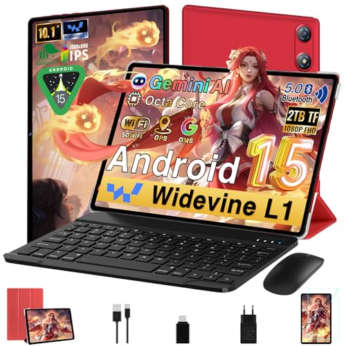 Pack Tablette Android 10" Rouge – Clavier Inclus, 64Go & Technologie Gemini AI