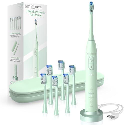 Brosse à dents sonique pour adultes, électrique et rechargeable avec 5 modes de nettoyage, 3 niveaux d'intensité, capteur de pression intelligent