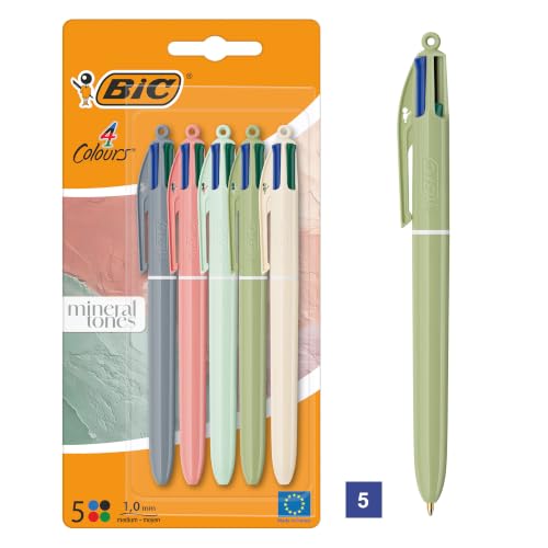 BIC 4 Couleurs Minéral - Stylos-Bille Pointe Moyenne (1,00 mm) - Pack de 5