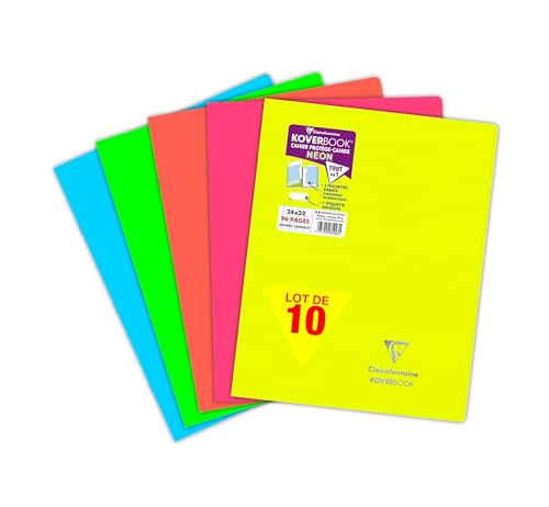 Clairefontaine - Lot 10 Cahiers Agrafés Koverbook Neon - 24x32