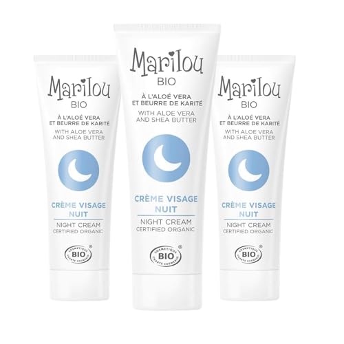 Marilou Bio - Crème Hydatante Visage de Nuit Bio - Lot de 3 x 50 ml - 99% d'ingrédients d'origine naturelle