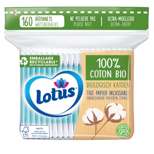 Lotus Coton-Tiges en papier et coton bio - Sachet 160 bâtonnets