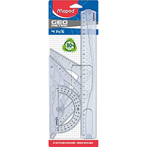 Maped - Kit Géométrie 4 en 1 - Règle 30 cm + 2 Équerres + Raporteur