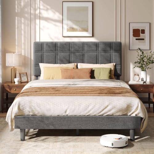 Cadre de Lit Double 140x190 cm VASAGLE - Tête de Lit Rembourrée Ajustable