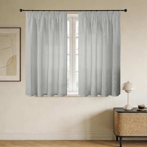 Rideau Voilage Lin Naturel avec Galon Fronceur sur Rail - 140x160cm, 2 Panneaux