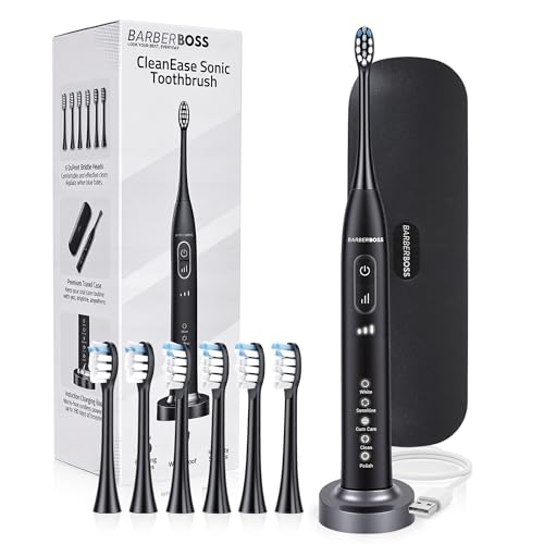 Brosse à dents électrique sonique BarberBoss - 6 têtes de brosse + étui voyage
