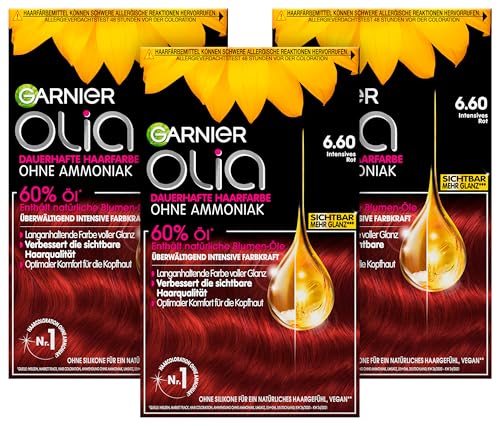 Garnier Olia Coloration permanente sans ammoniaque, aux huiles nourrissantes et naturelles, n° 6.6 rouge intense