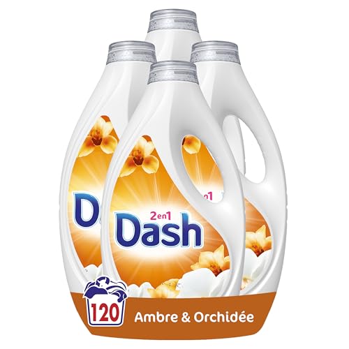 Dash 2en1 Lessive Liquide Ambre & Orchidée  120 lavages (4X30). Parfum Ambre & Orchidée