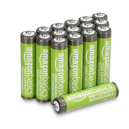Amazon Basics Lot de 16 piles rechargeables AAA NiMH haute capacité, 850 mAh, 1,2 V, préchargées