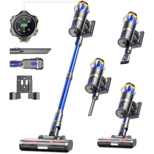 Aspirateur Balai sans fil puissant 1,6L avec support mural de recharge, brosse anti-emmêlement améliorée et écran tactile OLED