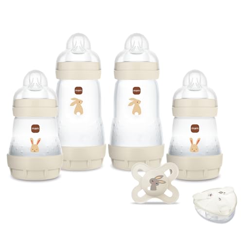 MAM Coffret Naissance Bébé, 4 Biberons Easy Start + 1 Sucette + 1 Boîte doseuse