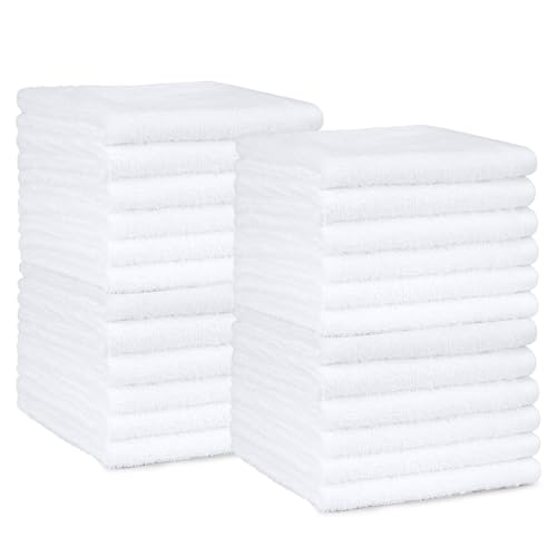 Lot de 24 serviettes de toilette 100% Coton - Séchage Rapide, Très Absorbants - Pour Usage Quotidien - 30 x 30 cm, Blanc