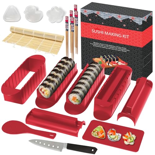Kit Sushi 20 Pièces, Sushi Maker pour Débutants, Rouge