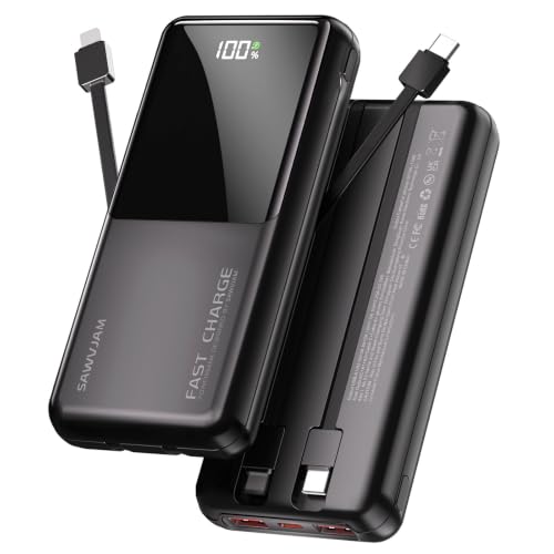 Power Bank Chargeur Portable 20 000 mAh 22,5 W avec câbles intégrés USB-C PD3.0 QC4.0 avec écran LCD