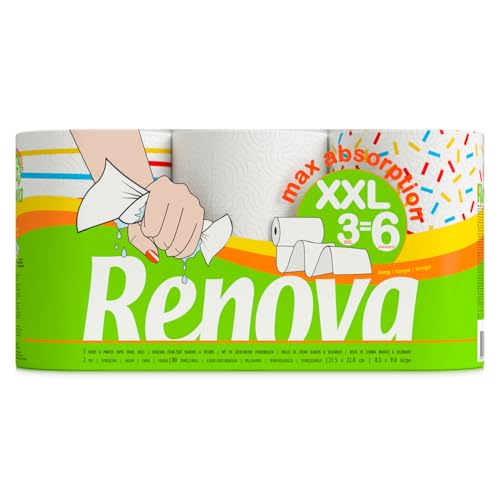 Renova Essuie-tout Maxi-absorption |3 rouleaux XXL = 6 standards | 2 plis blancs