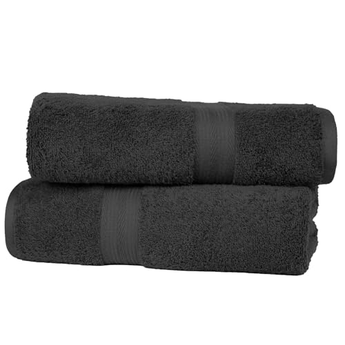 Lot de 2 Draps de Bain Grande Taille - 100% Coton Anti-décoloration, Ultra Doux et Absorbant - 70 x 140 cm, Noir