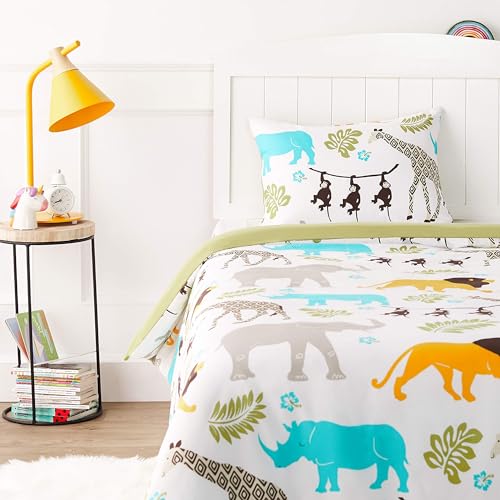 Parure de lit 2 pièces en microfibre pour enfants, housse de couette 100 x 135 cm et 1 taie d'oreiller 40 x 60 cm, animaux