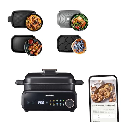 Panasonic - Multicuiseur Electrique 4-en-1, Grill électrique, Frire, Cuisson Lente, BBQ - Plaques lavables au lave-vaisselle