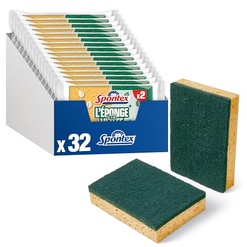 Spontex Gratte-Éponge Très Verte | Lot de 32 (16 x 2) | en Fibres 100% Recyclées, Résistantes, pour Vaisselle et Cuisine