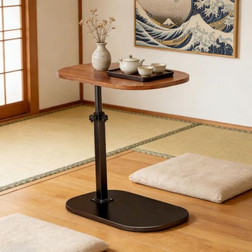 Table d'appoint pivotante à 360° pour petits espaces, plateau TV réglable en hauteur - Noyer