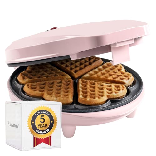Bestron Gaufrier pour Gaufres Classiques en Forme de Cœur, Gaufrier avec Revêtement Anti-Adhésif pour Gaufres en Forme de Cœur, Design Rétro, 700 Watt