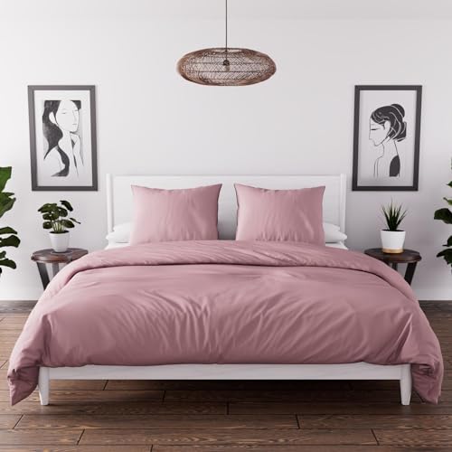 Parure Housse de Couette en Microfibre lavée 240x220 cm Boheme Vieux Rose
