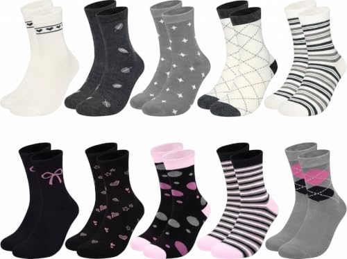 Lot de 10 paires de chaussettes colorées pour femme avec motifs - Taille : du 35 au 42