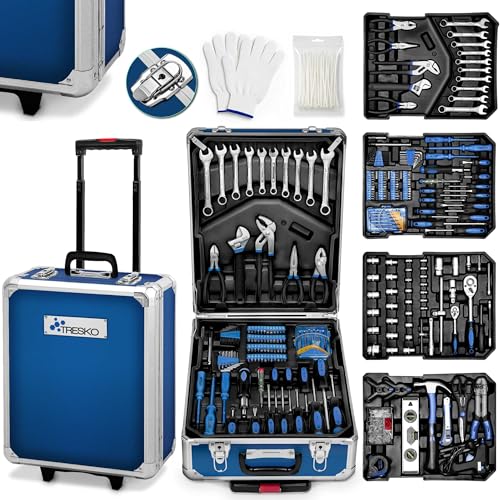 TRESKO Boite à Outils 1400 pièces en Chrome Vanadium | avec mallette en aluminium et poignée télescopique