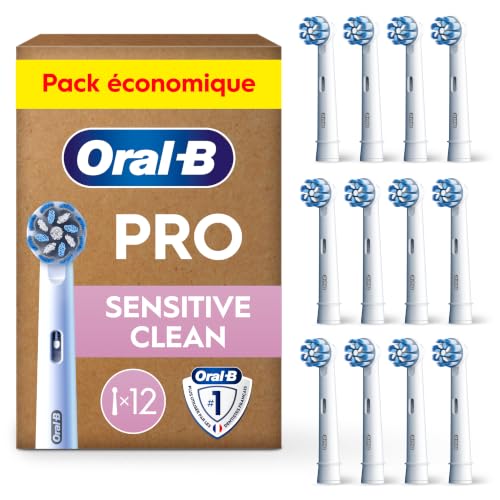 Oral-B Brossettes de Rechange Sensitive Clean, lot de 12, Blanches