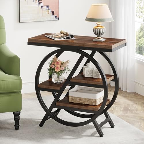 Table d'appoint étroite à 3 niveaux, en bois avec cadre géométrique en métal, pour salon, entrée, chambre...