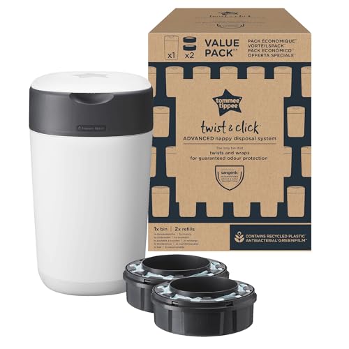 Poubelle à couches "Twist & Click" Tommee Tippee - Pack Exclusif avec x2 Recharges incluses, Protection anti-odeurs et anti-germes garantie